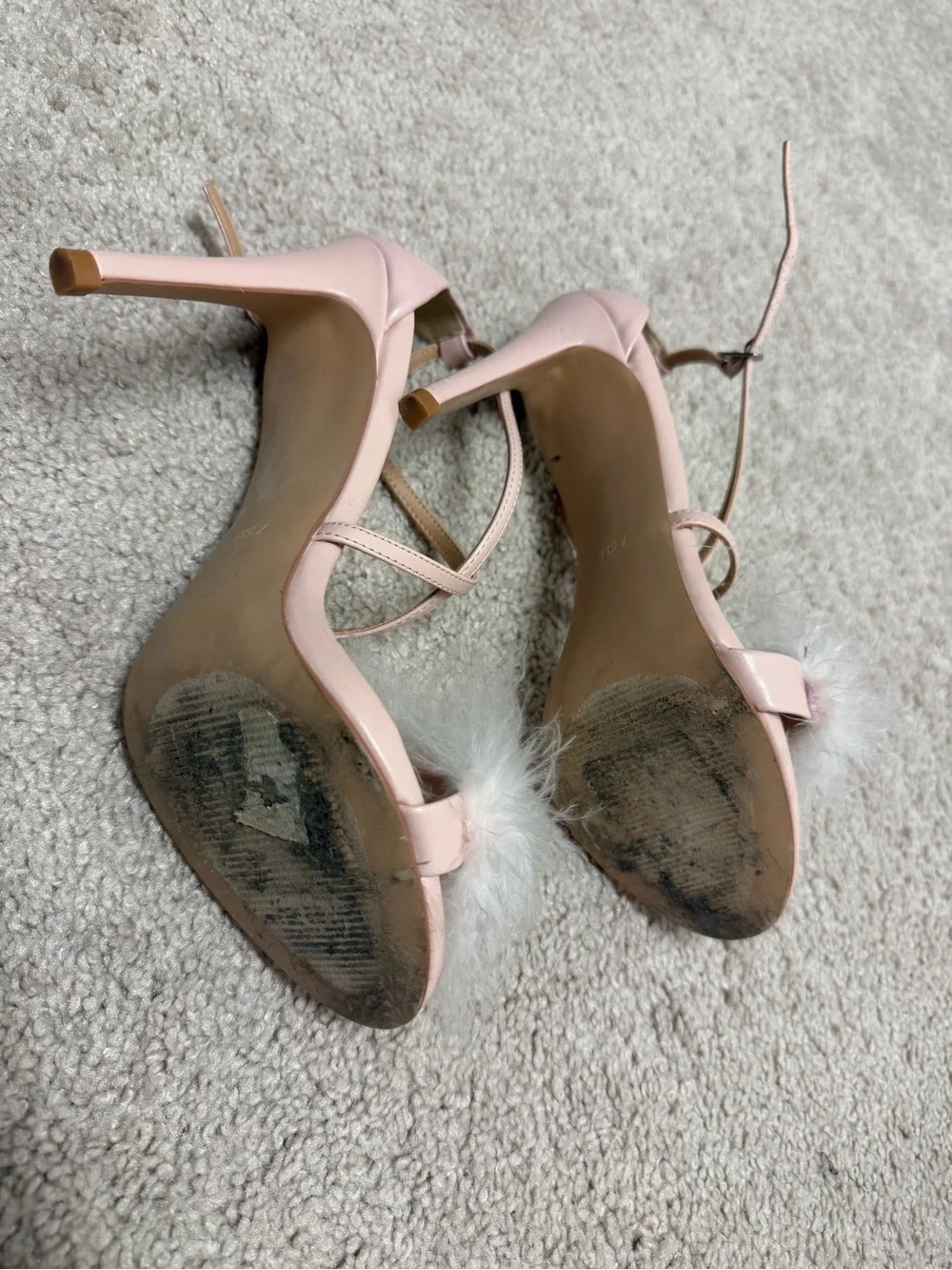 Steve Madden Blush Pink Feather-Trim Ankle-Strap Heels